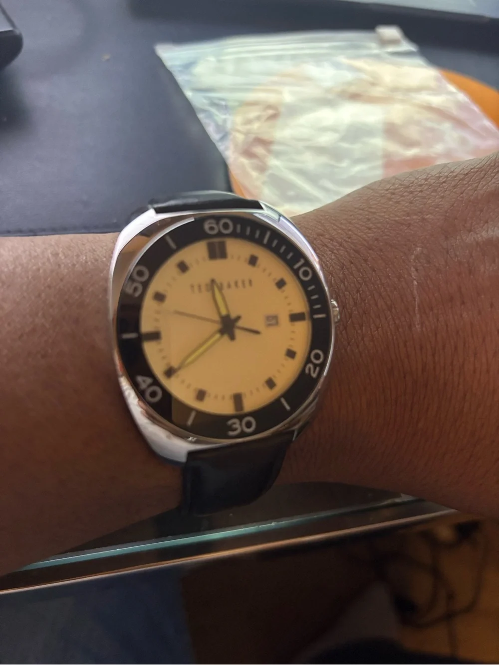 Ted Baker Black Leather Strap Watch with Cream Dial